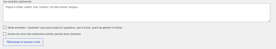 Préparer le prompt pour un assistant IA : souhaits et options.