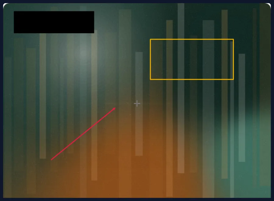 Capture annotée : une zone noircie, un rectangle et une flèche.