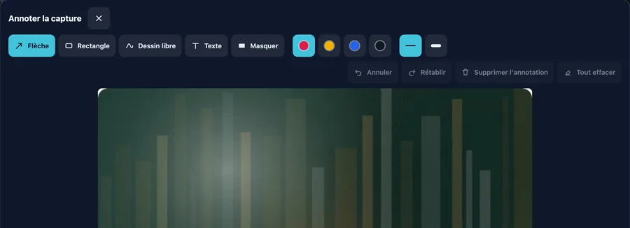 Éditeur « Annoter la capture » et sa barre d’outils.