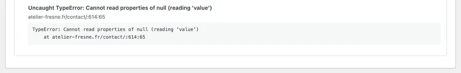Une erreur JavaScript jointe au signalement.