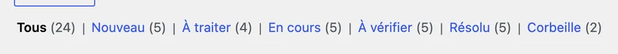Vues de la liste avec les cinq statuts du Pro.