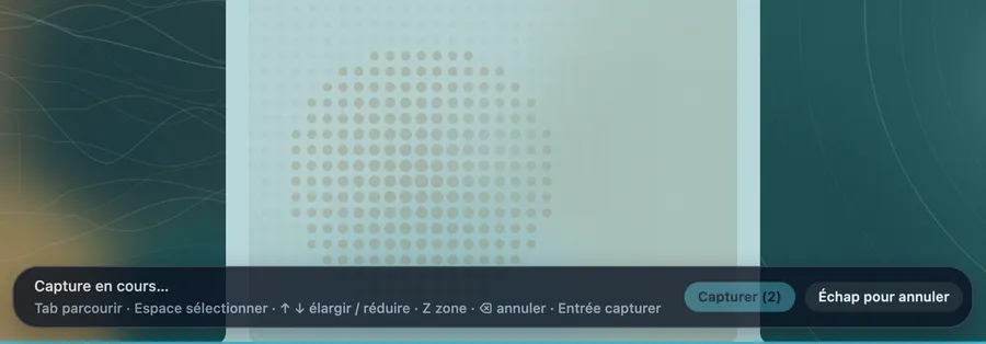 Barre d’aide affichant « Capture en cours… ».