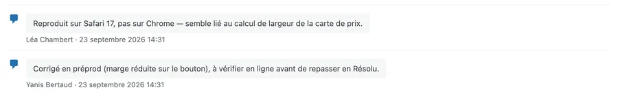 Deux notes internes de l’équipe.