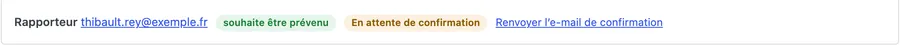 Adresse du visiteur en attente de confirmation, avec le lien de renvoi.